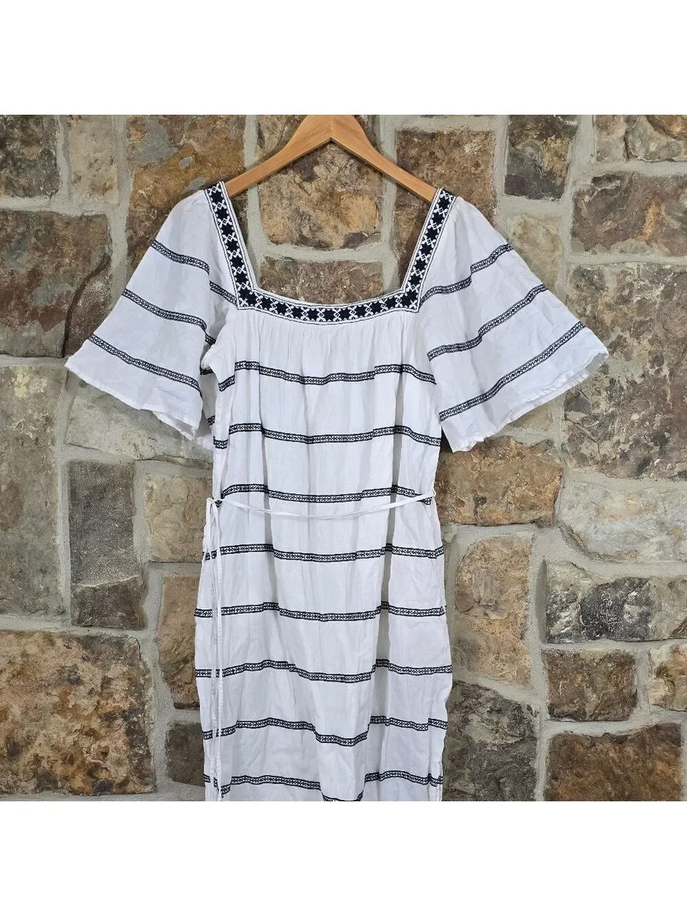 Tory Burch Linen Embroidered Belted Tassel Boho Dress
